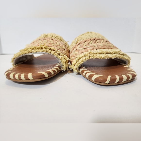 Boden Raffia Woven Fringe Slide Sandals Beige Pink Flat Summer Shoes Women 37 - Picture 7 of 8